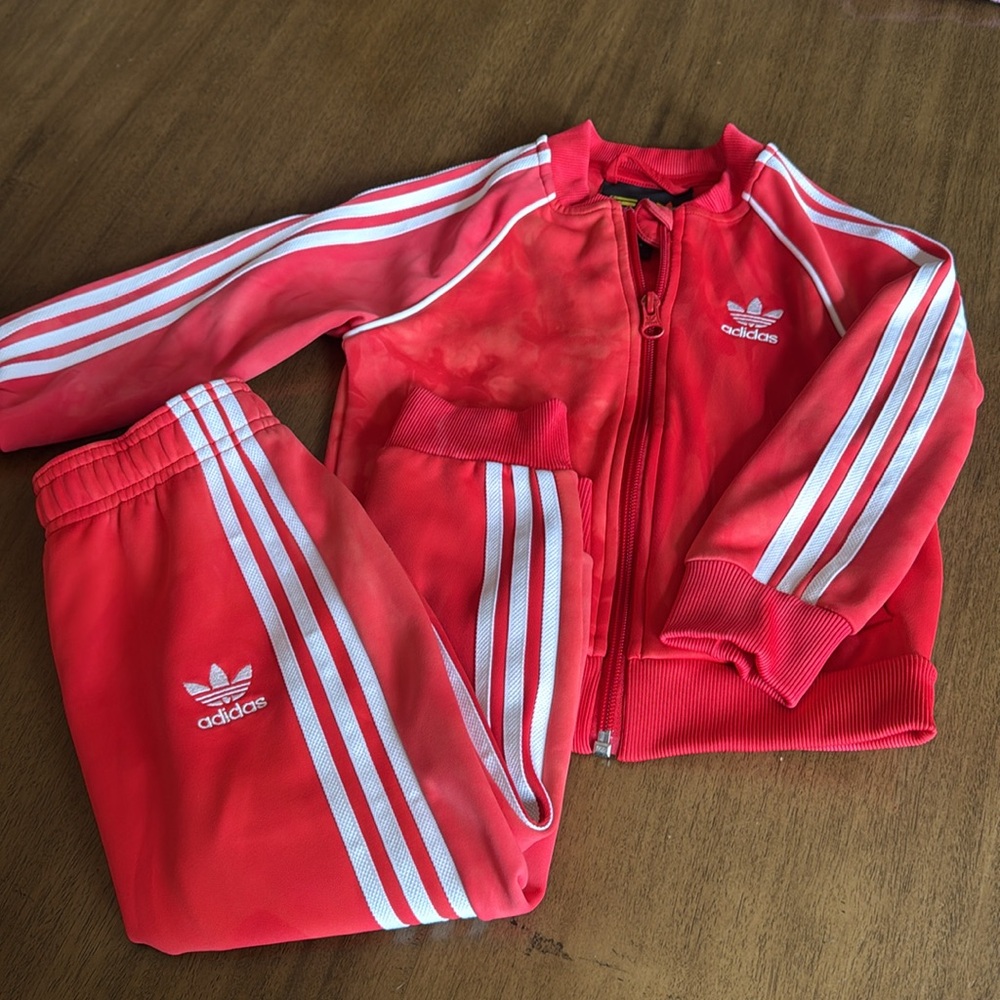 Adidas x Pharrell Williams Kids' Red and White Tracksuit